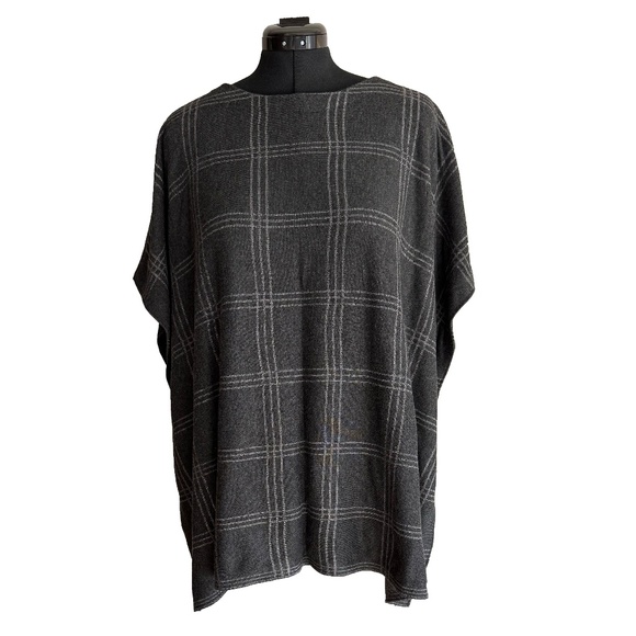 Ann Taylor Gray Plaid Sweater Poncho - Picture 1 of 8
